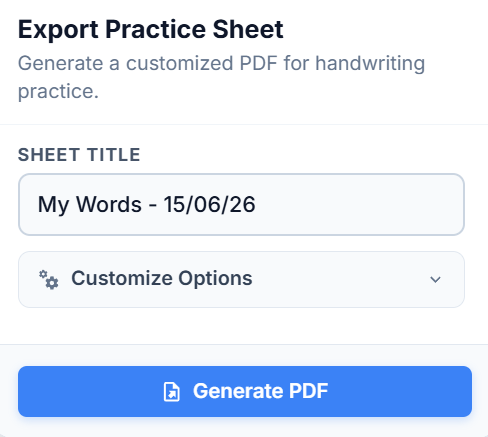 Quick Export Practice Sheet popover