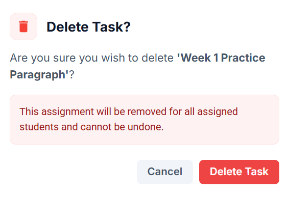 Delete task confirmation modal
